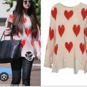 WILDFOX WHITE LABEL 'All Over Love' Lennon Sweater in PINK / RED HEARTS (S)